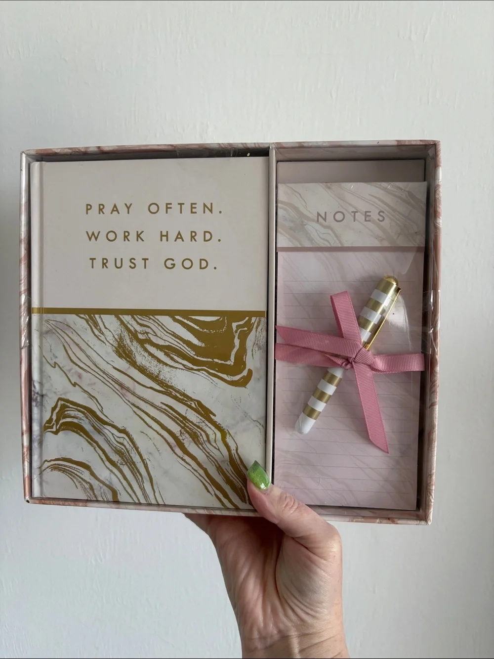 Inspirational Marble & Gold Journal Notebook Set with Pink Notepad and Pen